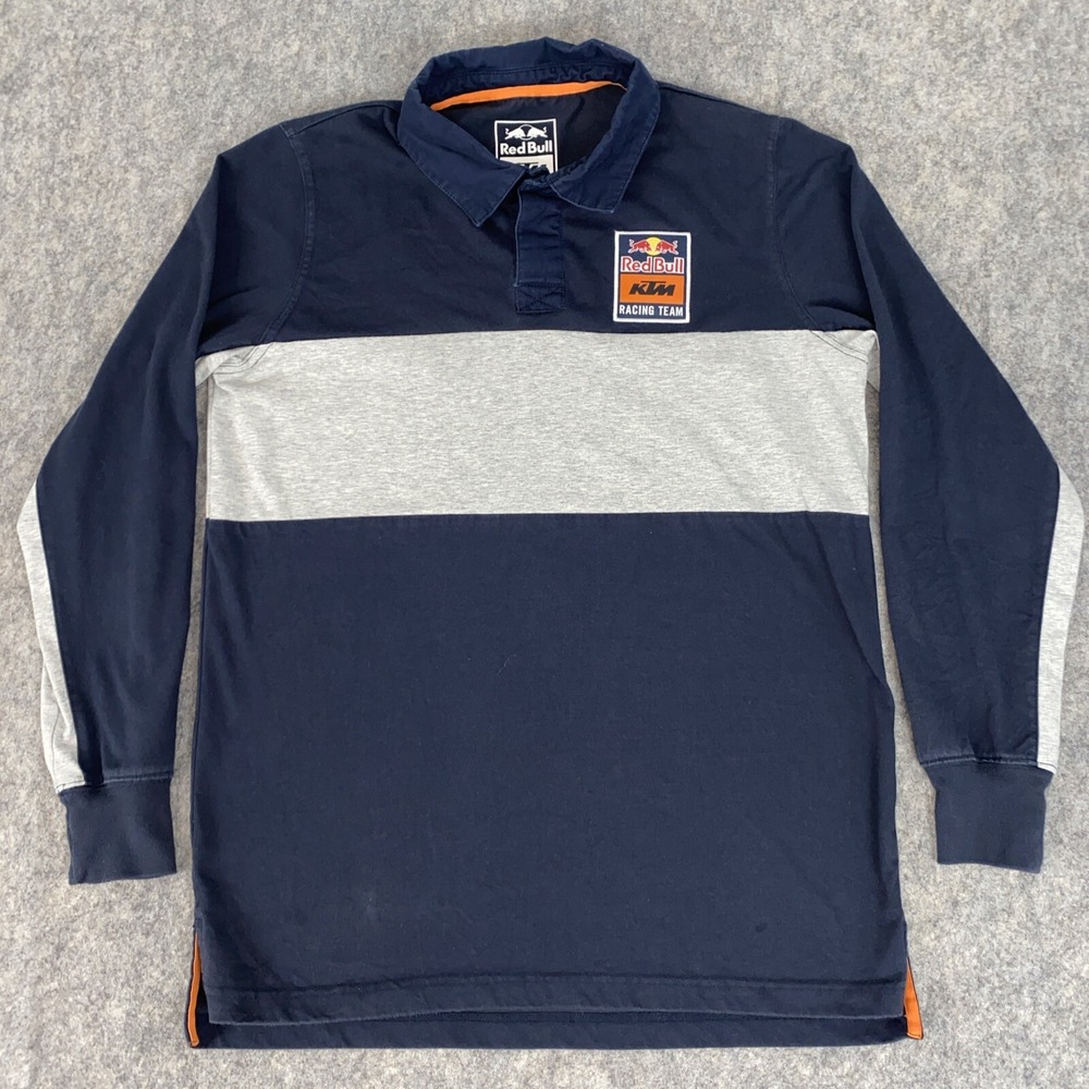 Red Bull Polo Shirt Mens M Navy Blue KTM Racing Team Rugby Colorblock LS
